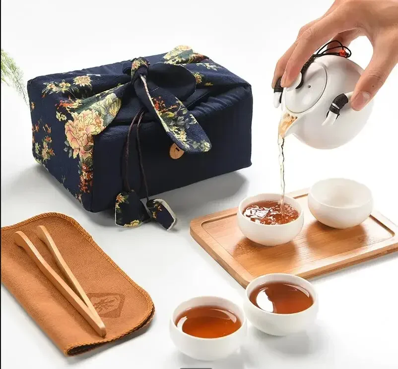 

Керамический чайный сервиз кунг-фу для дома, один горшок и четыре чашки, портативное дорожное оборудование для приготовления чая, чайник, китайский чайный сервиз, наборы чайной посуды