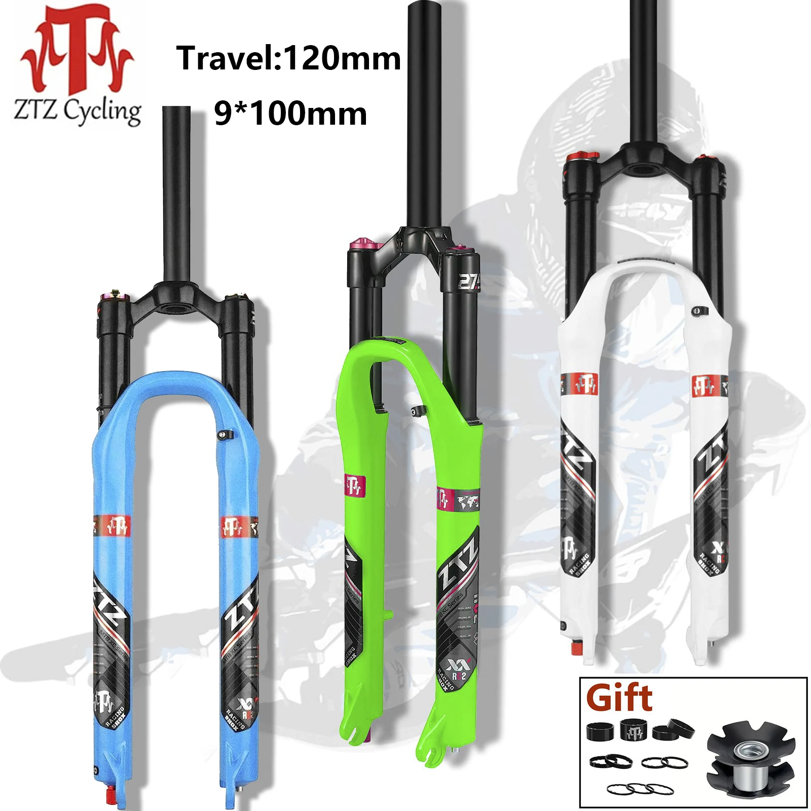 

ZTZ MTB Air Suspension Fork，26/27.5/29 inch Mountain Bike, 120mm Travel, Rebound Adjust, QR 9mm, Manual Lockout, AM Front Fork