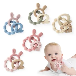 Silicone Baby Teether Ring, BPA Free Chocalhos, Pulseira, Food Grade, Acessórios Recém-nascidos, Desenhos Animados, Brinquedos de Dentição, 1Pc