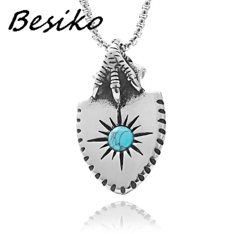 

Besiko Vintage Stainless Steel Turquoise Shield Pendant Necklace For Punk Women Men Rock Jewelry Dropshipping