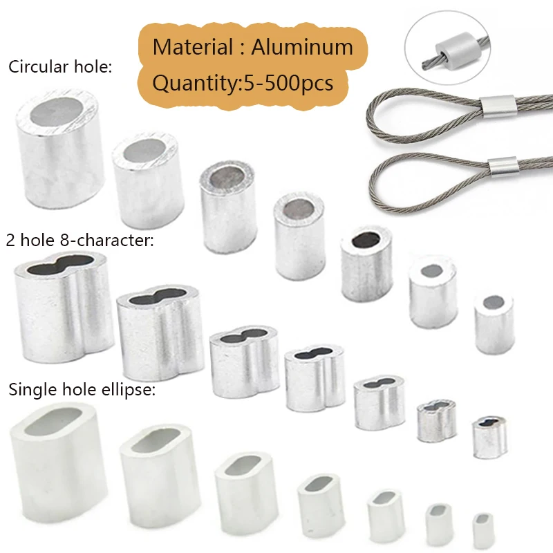 5/10/25/50/100/200/500 stücke Aluminium Hülse Draht Crimp Hülse Draht Aderendhülsen Cord Lock Aluminium Kabel Stopper Crimp Seil Hardware – Detail 1