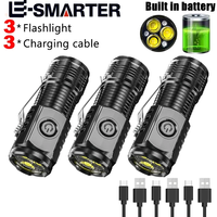 Super Bright Mini 3LED Flashlight With Pen Clip And Tail Magnet,Builtin Battery USB Charge Outdoor Portable Torch Emergency Lamp