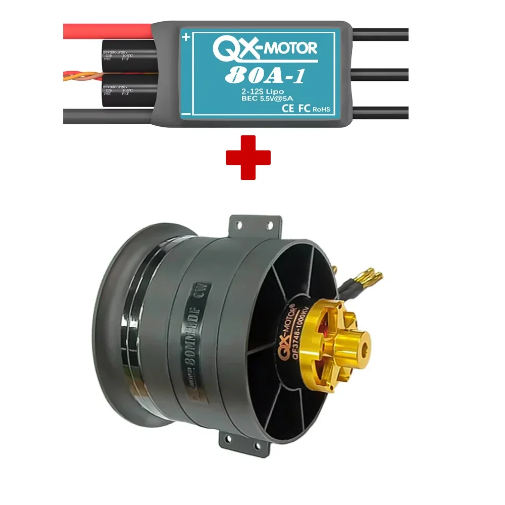 

QX-MOTOR 80 мм EDF 12 лопастей канальный вентилятор 1000 кВ 2000 кв бесщеточный двигатель с регулятором скорости 80 А для аксессуаров для моделей самолетов дрона