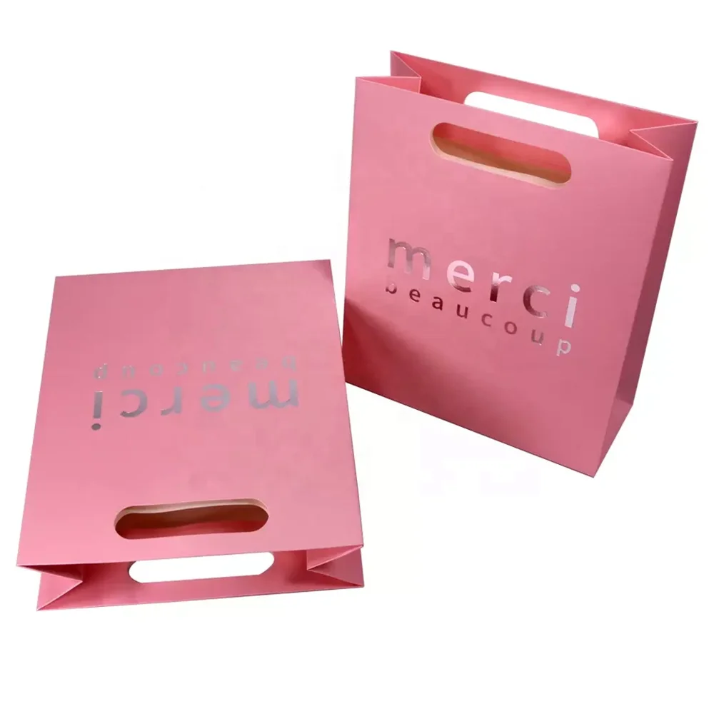 500pcs/Lot Wholesale Paper Bag Custom Made Die Cut Handle Pink Paper Bags Gift Jewelry Clothes Packaging with Your Own Logo