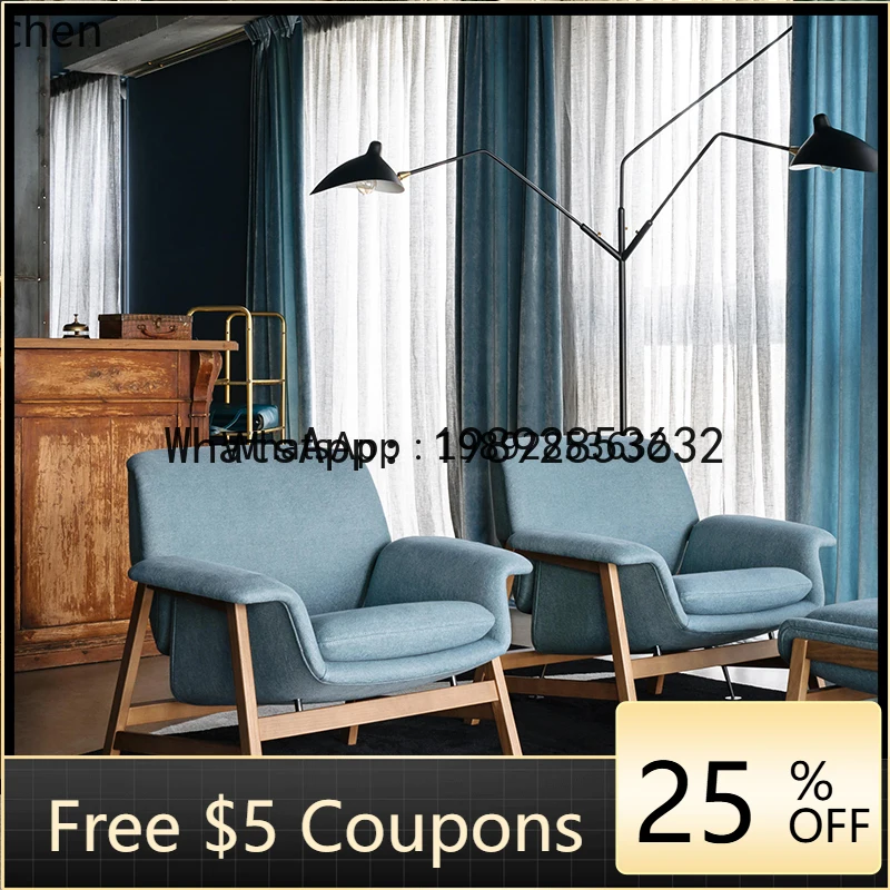 

AA lig luxury minimalist single sofa chair simple fabric living room cafe solid wood soft bag armrest Chair