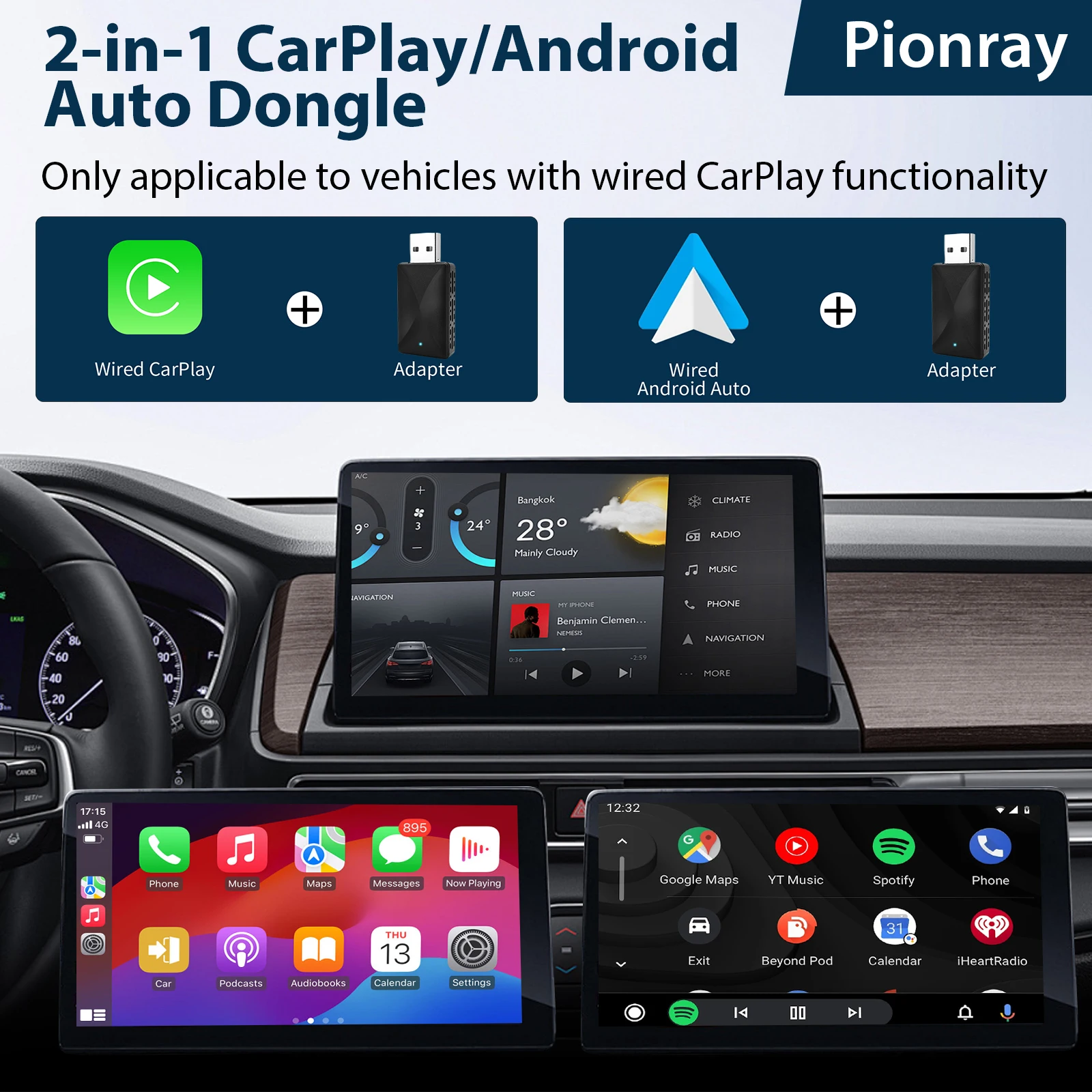 2 IN 1 Wireless Carplay Adapter, Converts Wired to Wireless carplay Adapter for iPhone, Wireless Control Plug & Play Carplay view 2