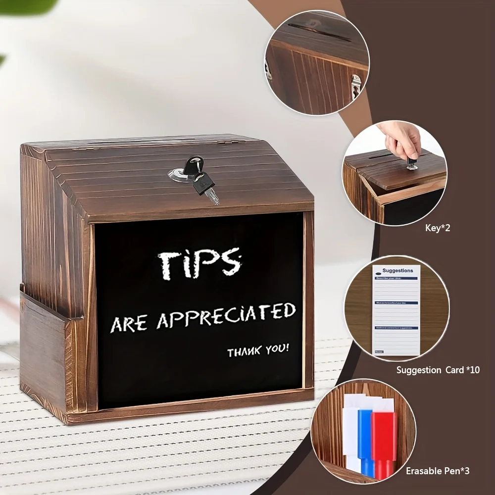 Versatile Wooden Locking Box with Chalkboard & Slot | For Donations, Suggestions, Prayers, Ballots | Wall/Countertop Mount