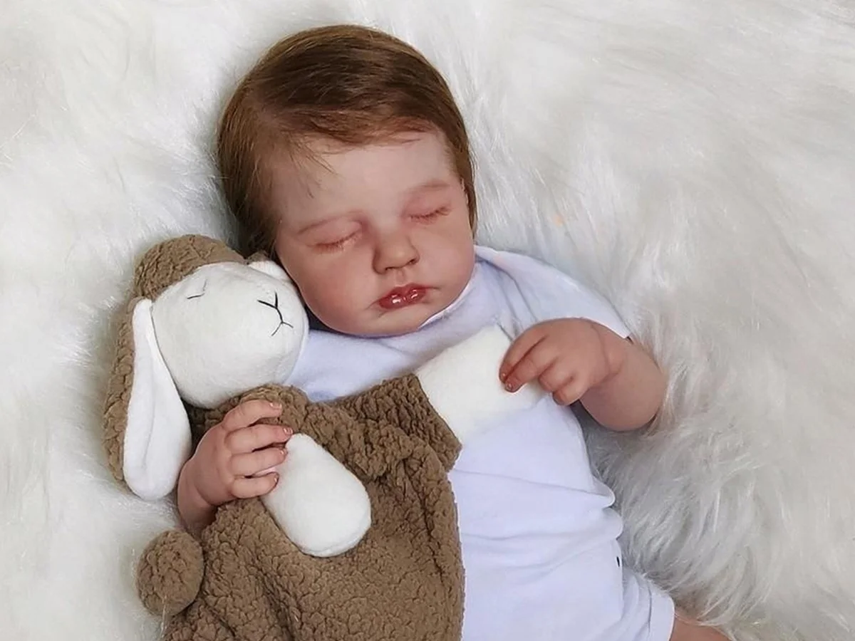 Cuerpo de tela Loulou de 19 pulgadas/cuerpo completo de vinilo, pintura ya terminada, muñeca Reborn durmiente realista con venas visibles, pelo de raíz de mano