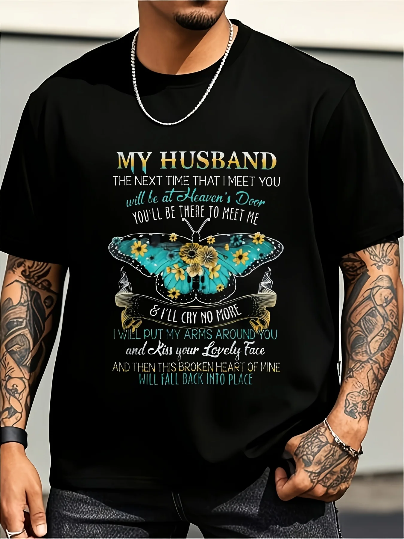 The Next Time I See My Husband Will Be in Heaven. This Christmas, We Are Launching Popular Styles That Are Both Great Gifts and Fashionable. Unisex, Retro Design, Plus Size Retro Casual Round Neck Printed T-Shirt, Unisex, Plus Size