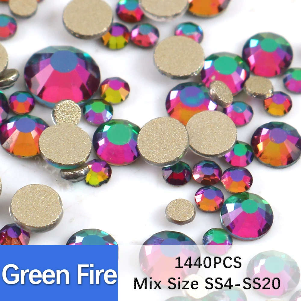 SS4-SS20 1400Pcs Mix Size Crystal Gold FlatBack Rhinestones Decorations Nails Gems Jewels Rhinestone 3D Nail Art Stone