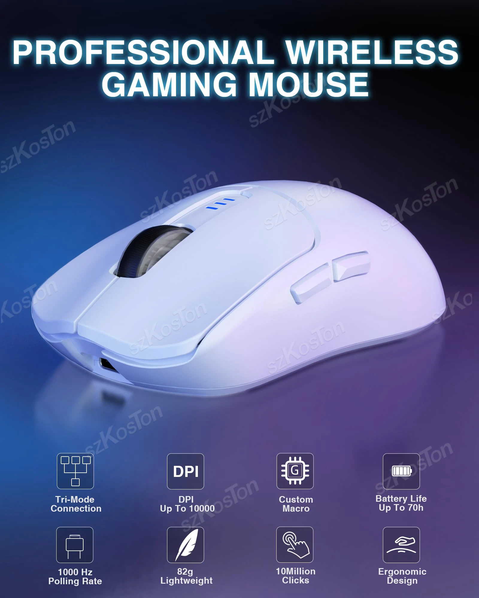 SC580 Wireless Mouse Tri-Mode 2.4G/BT5.0/USB-C Gaming Mouse 10000 DPI Rechargeable Mice with Anti-Slip Stickers for Laptop/PC