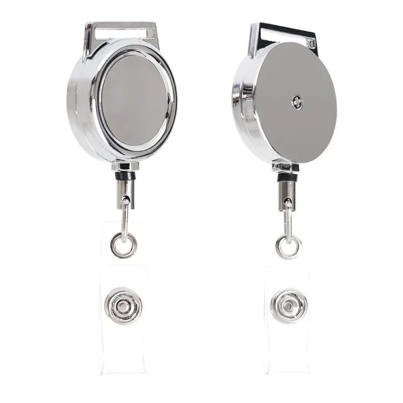 Round Metal Badge Reel 60cm Retractable Nylon Cord Smooth Metal Shell Keychain Card Holder Accessories