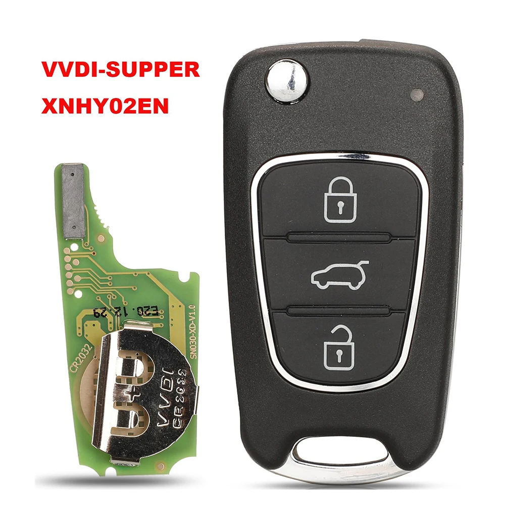 

jingyuqin New XHORSE XNHY02EN Wireless Universal Remote Car Key For HYUNDAI Flip 3 Buttons Remotes VVDI Tool English Version