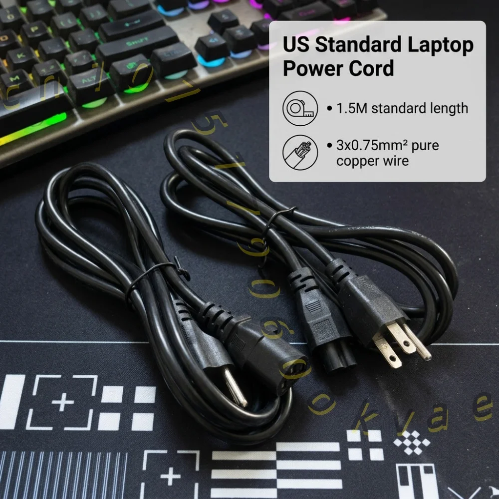 1.5M US Plug to C13 Power Cord Cable Copper for Laptop PC Computer AC Adapter NEMA 5-15P To IEC320C13 Black PWC75A150US
