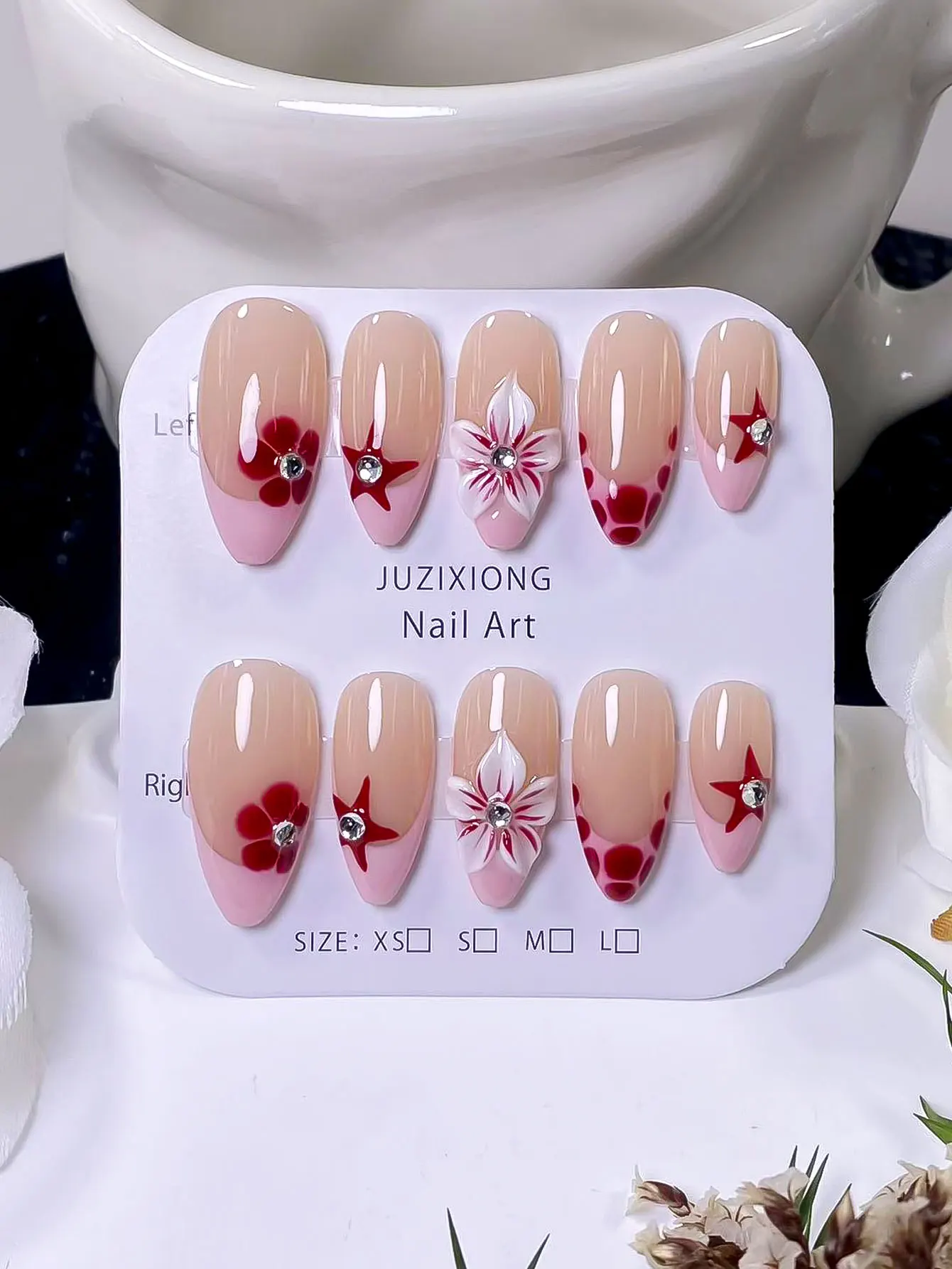 10‑Piece Pink French Magenta Crocodile‑Texture Hand‑Sculpted Flower Press‑On Nails, Suitable for Daily Life, Concerts and Light