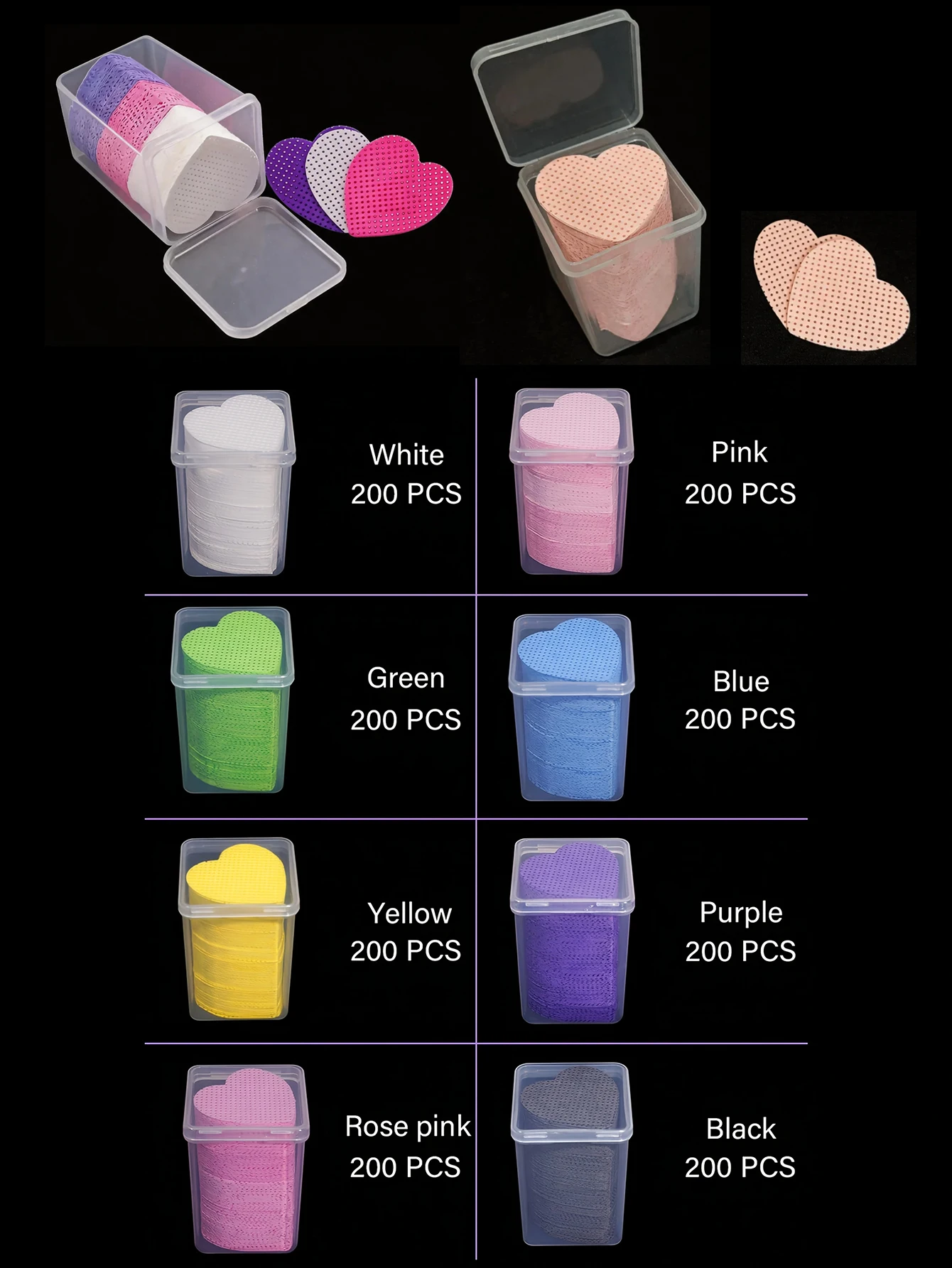 200 pieces of multi-color heart-shaped nail pad, super absorbent soft non-woven eyelash extension glue and nail polish remover c