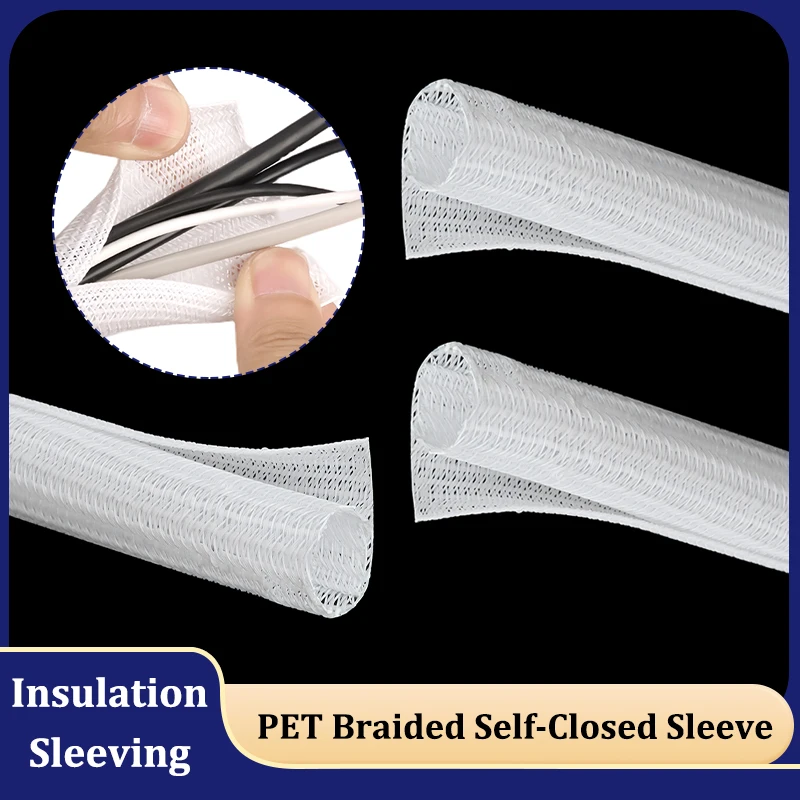 

1~50M White 3 5 8 10 13 16 19 25mm PET Braided Self-Closed Cable Sleeve USB Wire Power Cord Protection Insulated Split Sleeving
