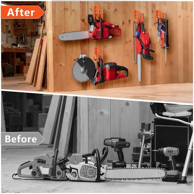 الثقيلة قابل للتعديل ل المرآب بالمنشار حامل جدار جبل شماعات المنشار مع 2 السنانير لتخزين سلسلة المنشار تخزين أداة