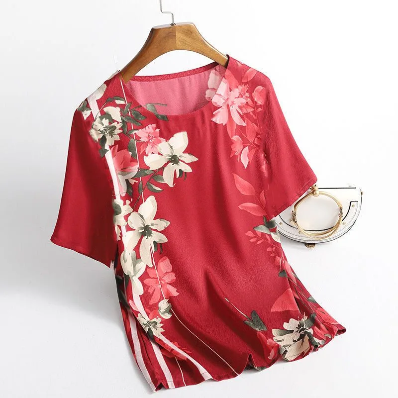 Fashion T Shirt Ladies Summer Thin Sleeve Loose Floral Printed Floral T-Shirt Loose Casual Plus Size 4XL