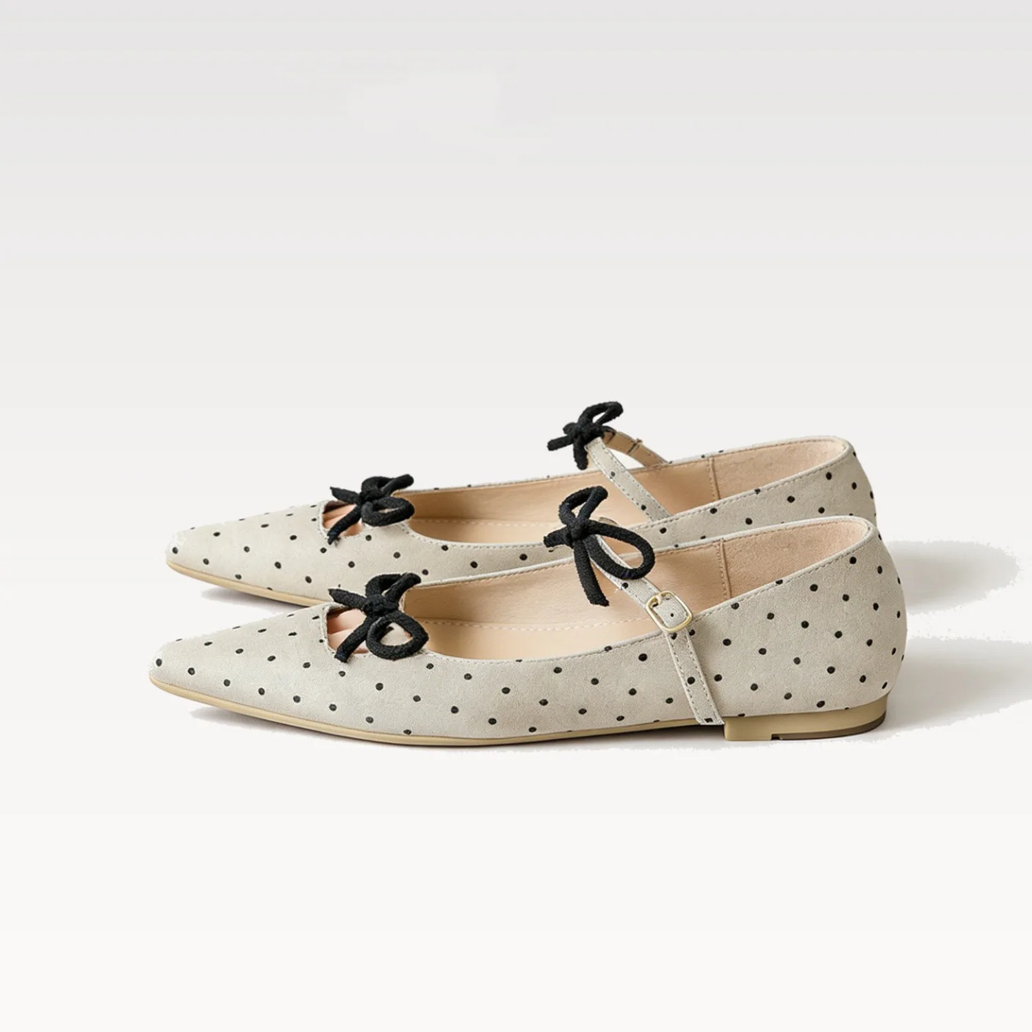 

Women Plus Size Retro Shoes European American Style Pointed Toe One Strap Mary Jane Bow Polka Dot Flat Ballet Shoes