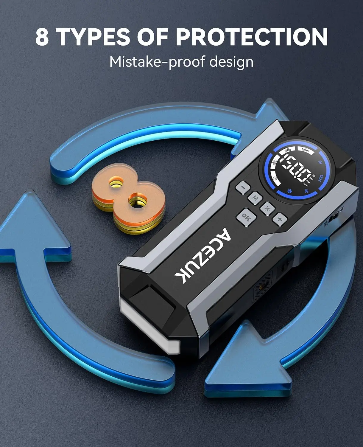 كاتب قفز 8000 أمبير مع ضاغط هواء، 150 رطل لكل بوصة مربعة، كاتب قفز محمول 12 فولت، شاشة LCD، أضواء LED #4