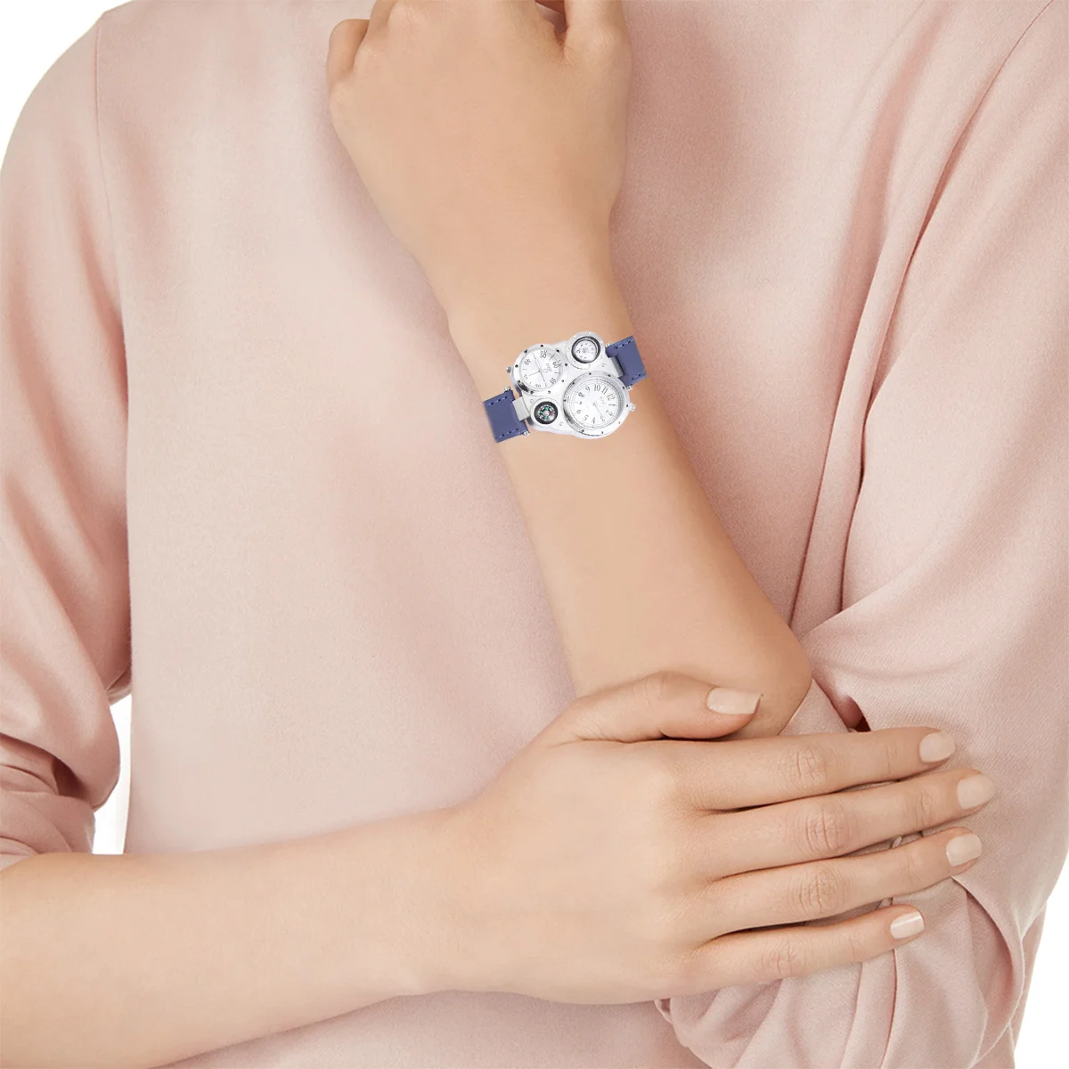 

1Pcs Blue Thermometer Compass Watch Dual Quartz Movement Fashion Men's Watch with Adjustable Band Outdoor Travel