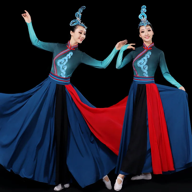 Ladies classical dance Chinese style women flowing chiffon dress new folk fan kite parachute dance dressYangko performance dress