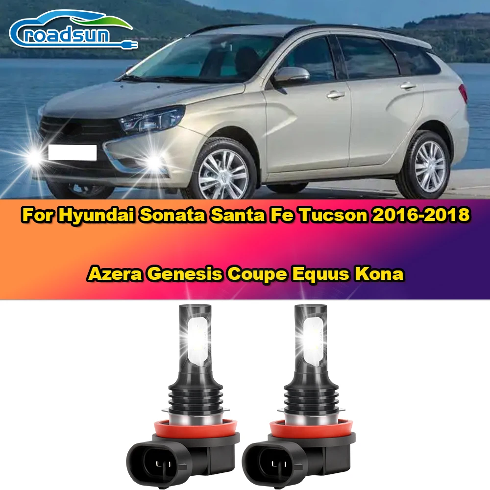 Fog Lights Bulbs 100W Plug And Play LED Fog Lamp 12V For Hyundai Sonata Santa Fe Tucson 2016-2018 Azera Genesis Coupe Equus Kona