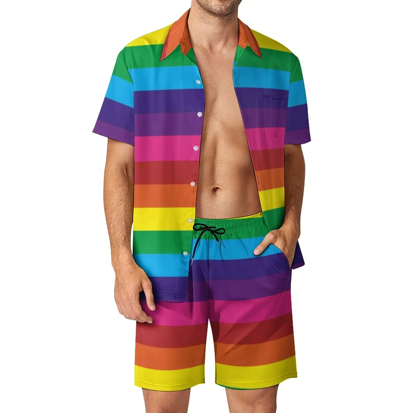 Rainbow Shirt Sets 3D Printed Men Casual Fashion Short Sleeves Shirts Oversized Beach Shorts Hawaiian Streetwear Clothing Suits