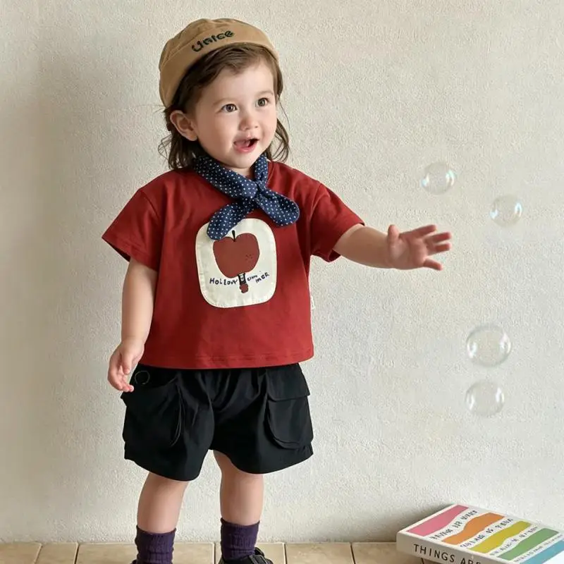 Cute Tees For Baby Boys Girls Short-sleeved Tops Loose Casual Summer Clothes Simple Versatile Base Shirt Toddler Cartoon T Shirt