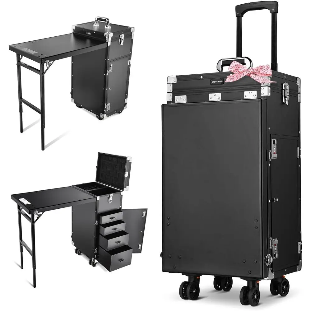 

Portable Rolling Nail Station with 4 Drawers for Manicure, Makeup, and Nail Art, Black