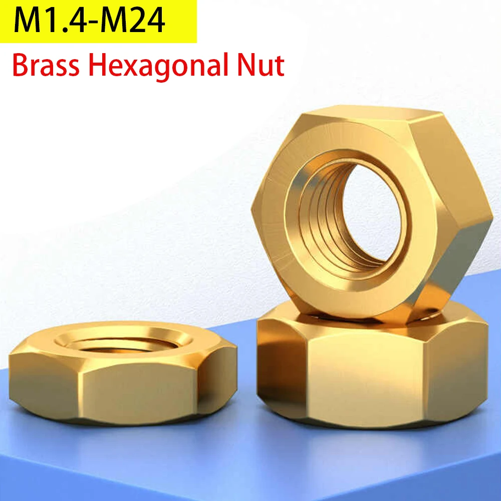 Metric Threaded Hex Nut M1.4 M1.6 M2 M2.5 M3 M4 M5 M6 M8 M10 M12 M14 M16 M20 M22 M24 DIN934 Brass Hexagonal Nuts
