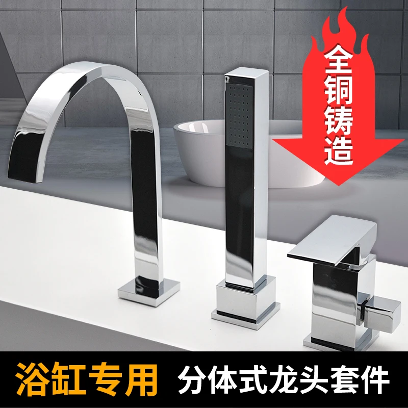 3 Piece Bath Basin Faucet Deck Mounted Waterfall Hand Shower Diverter Mixer Hot Cold Water Mixer Tap 5 Years Warranty