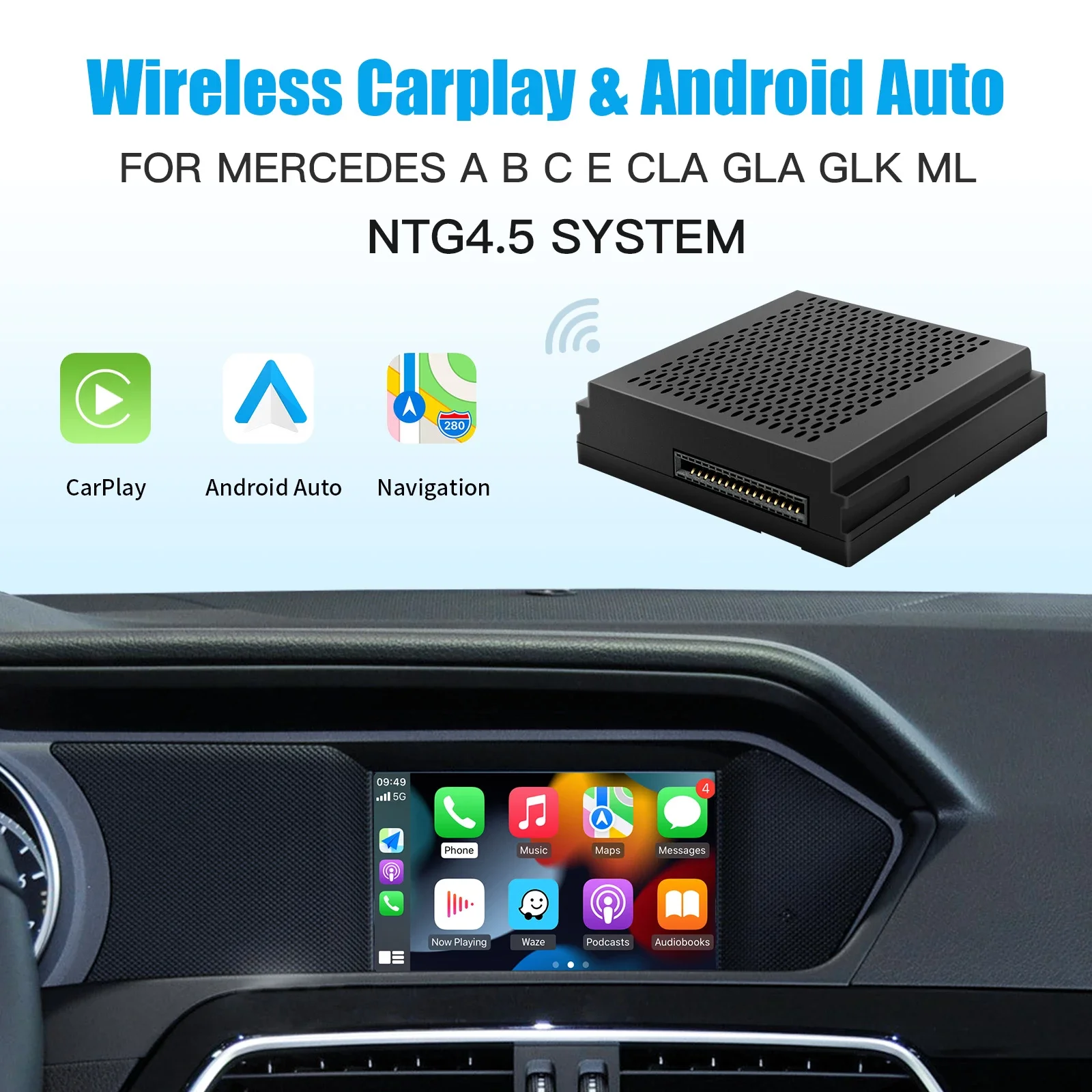 

Беспроводной CarPlay для Mercedes Benz A B C E CLA GLA GLK ML NTG4.5, с функциями Android Auto Mirror Link AirPlay