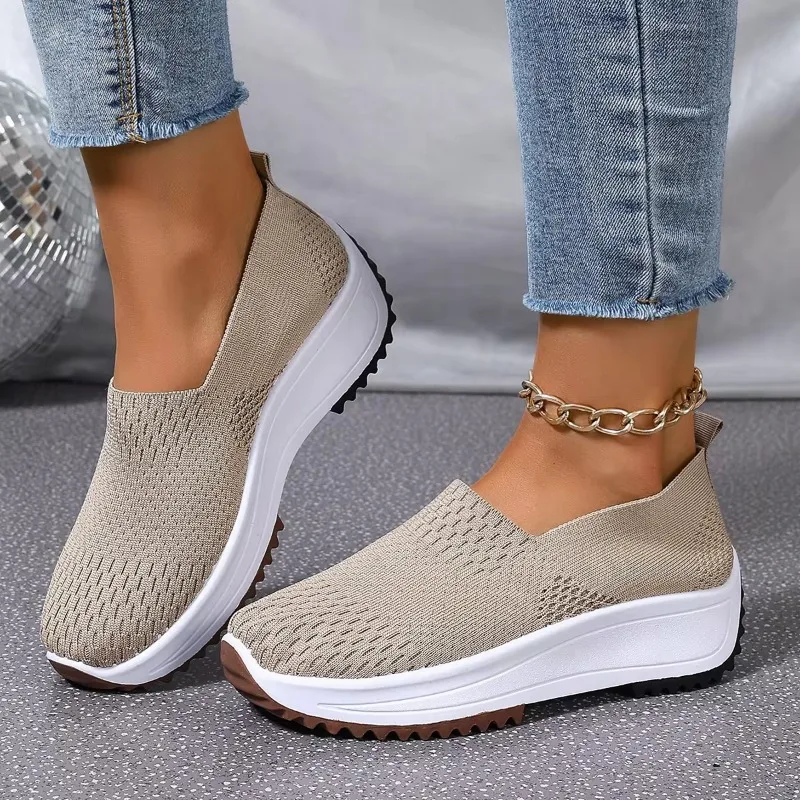 Mesh Mid Heel Fashion Sneakers Slip-on Spring/Autumn Ladies Shoes on Sale 2024 High Quality Hollow Women\'s Vulcanize Shoes