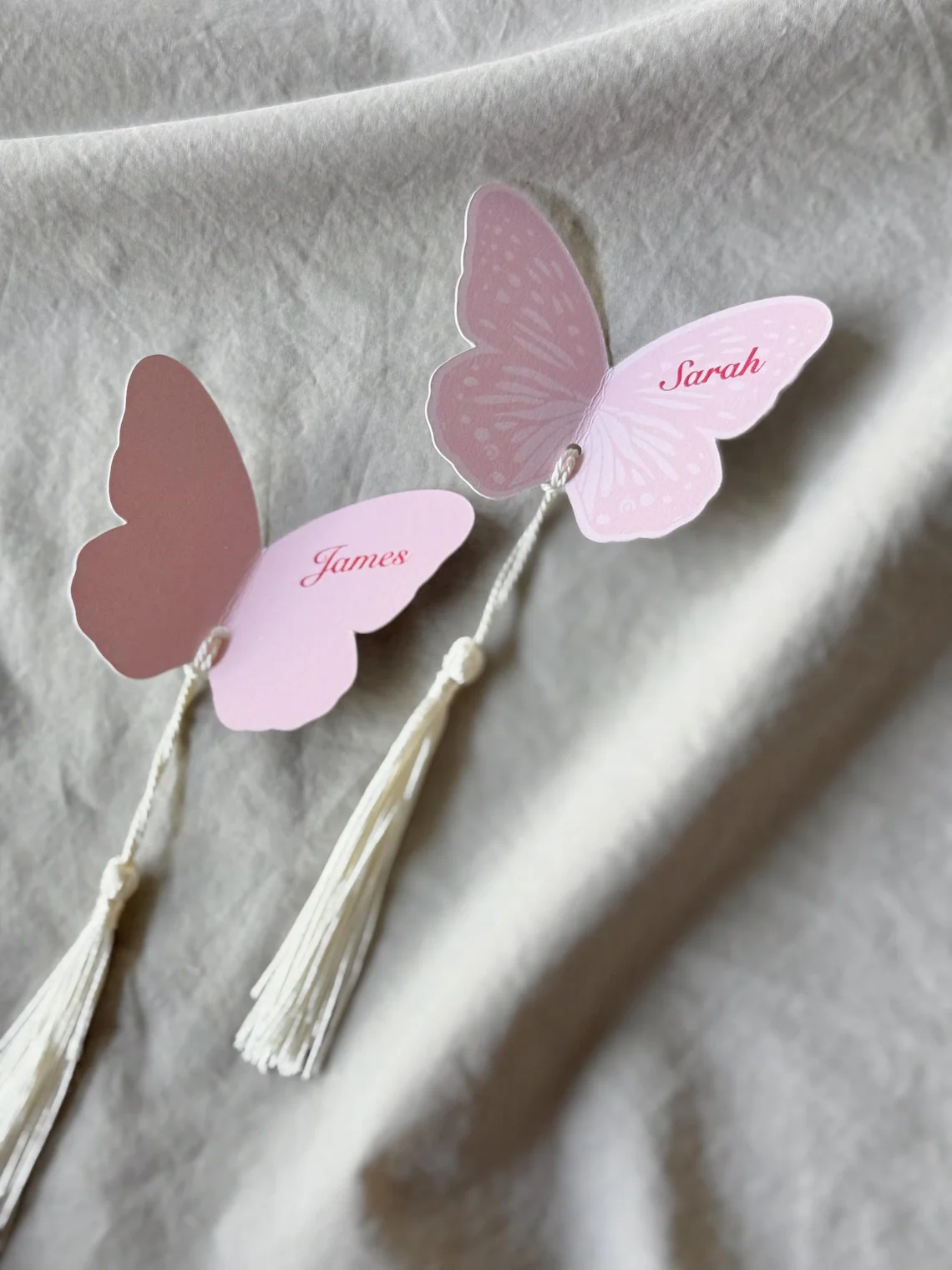 Luxury Custom Butterfly Tassel Wedding Place Card Printed Aesthetic Modern Reception Decor Elegant Wedding Stationery Name Cards