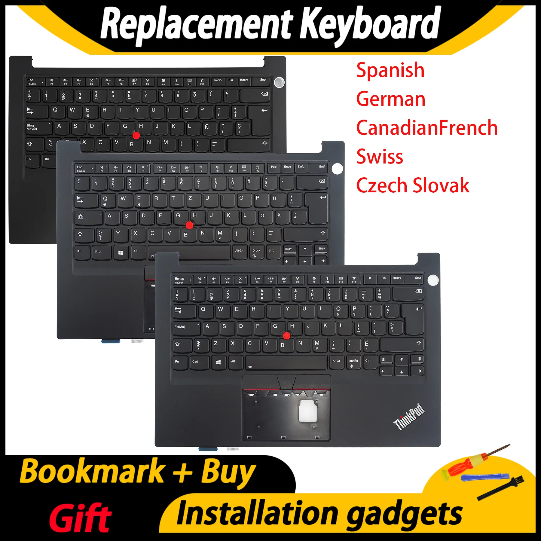 

Laptop Keyboard For Lenovo ThinkPad E14 Gen1 C-Cover with keyboard With backlight Spanish/ French/Canadian French/Swiss/Slovakia