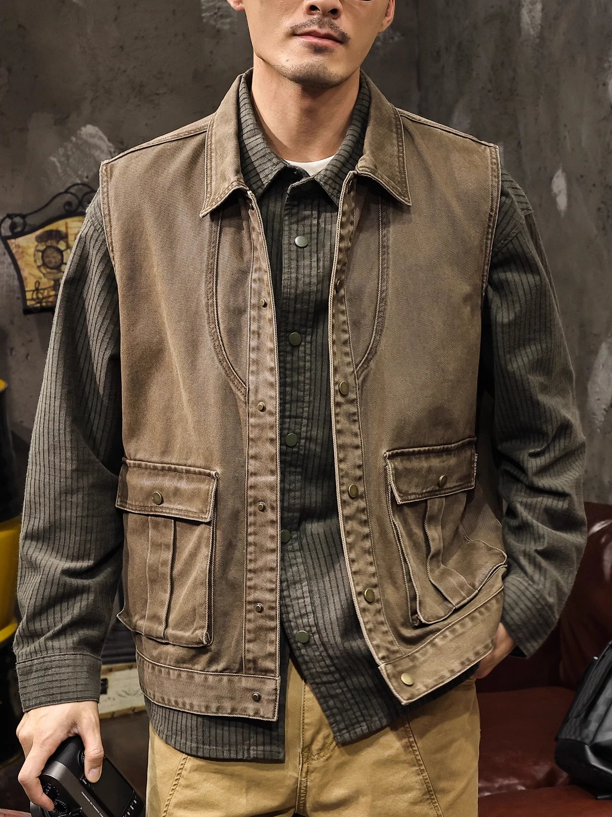 

Ретро-жилет в американском стиле большого размера для мужчин, многофункциональный, износостойкий, для активного отдыха, летняя верхняя одежда