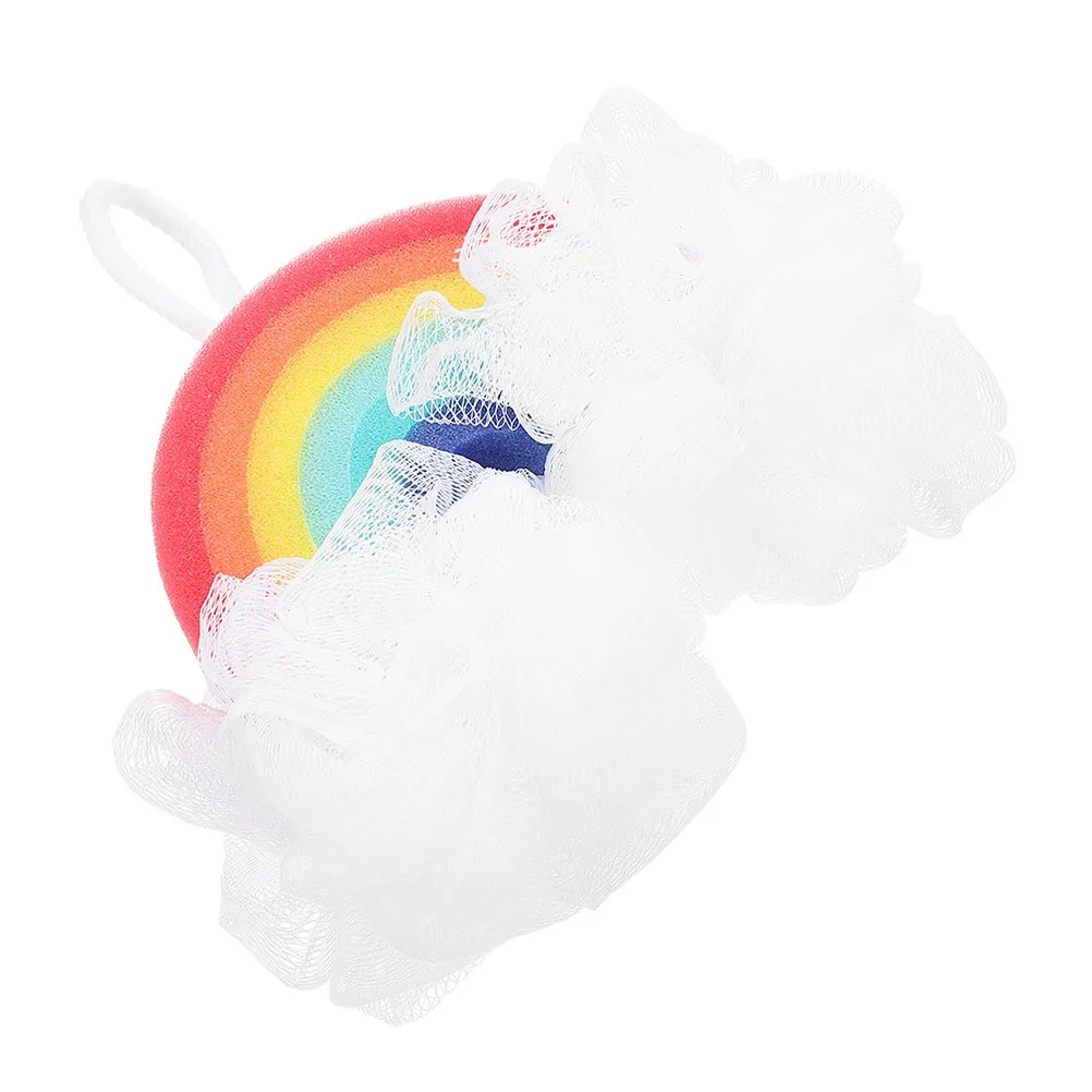 Adorable esponja de baño para bebé de arcoíris, suave y suave para la piel, accesorio portátil para el hogar, suministro de esponja para bebé