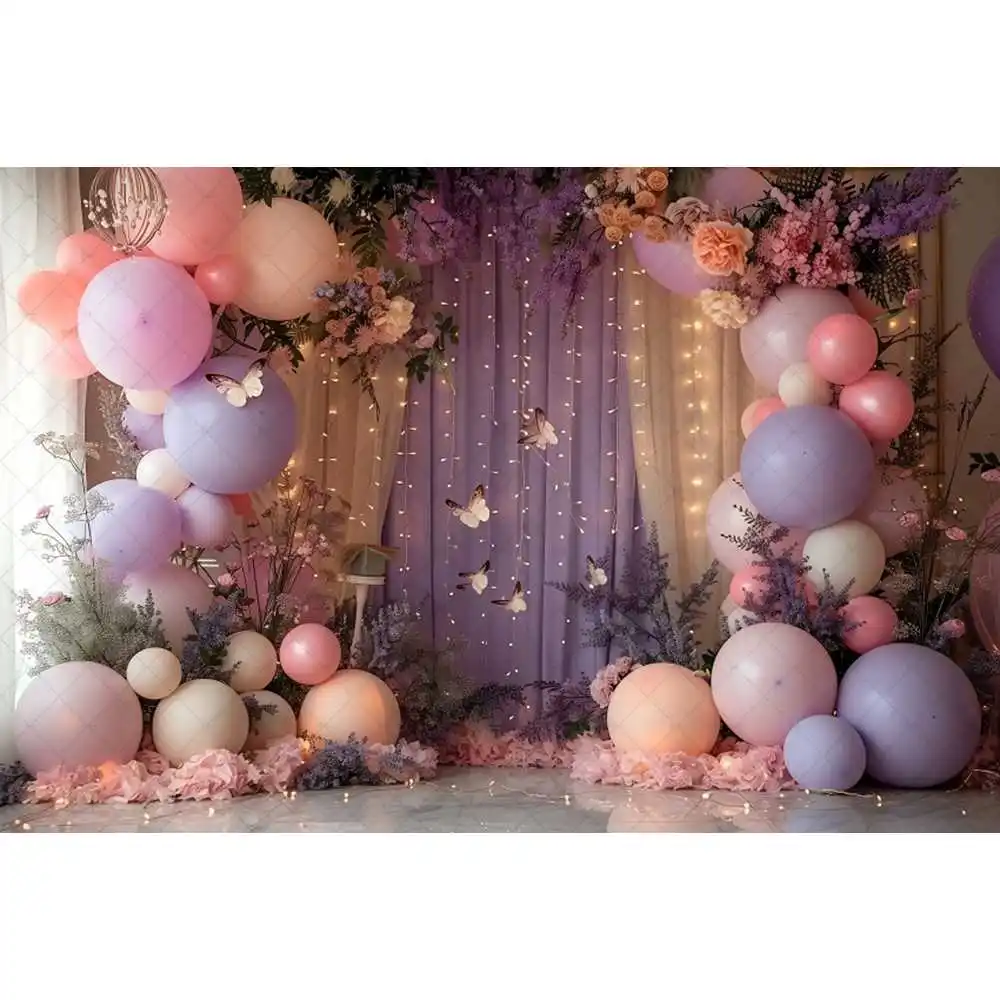 Purple butterfly balloon themed photography background baby shooting props butterfly purple balloon decorative banner