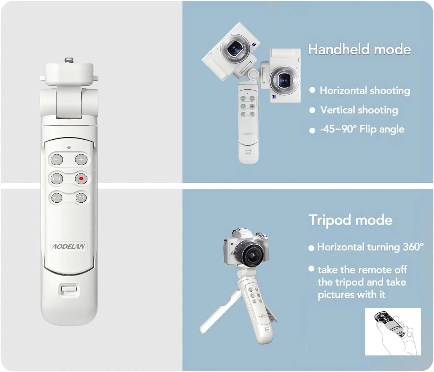 Imagem -04 - Tripé sem Fio Branco do Aperto do Tiro com Controle Remoto Vlogging para Sony Zv-e10 Zv1 A6100 A6400 A6600 A6700 A7iii A7c A7cr