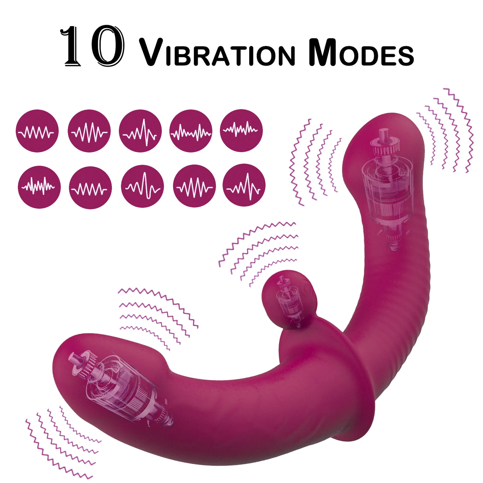 G-Spot Double-Ended Adult Sex Toys with 10 Modes Strapless Strap-on Dildo Vibrator with Remote Control for Women Lesbian Couples