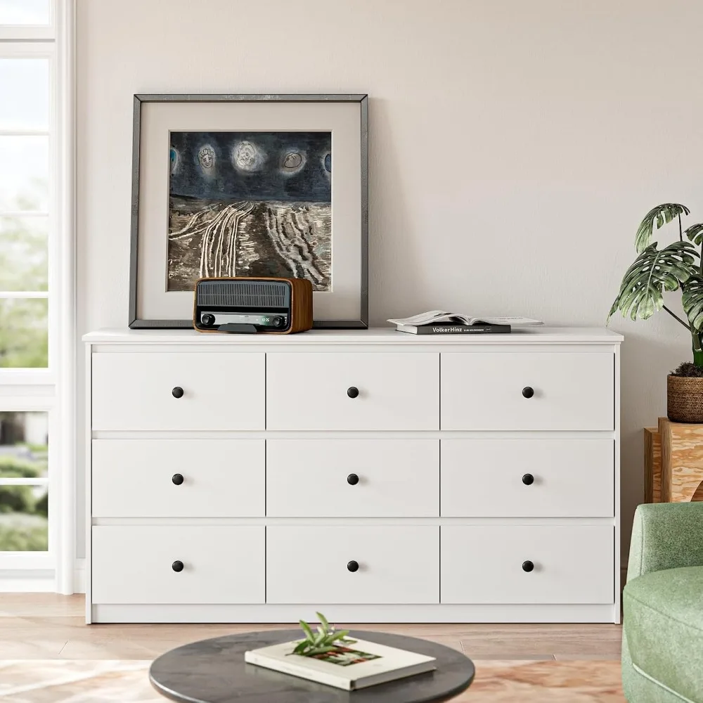 9 Drawers Dresserfor Bedroom, 59 Wide Modern Chest of Drawers with Ample Storage, Dresser TV Stand, Wooden Storage Organizer for