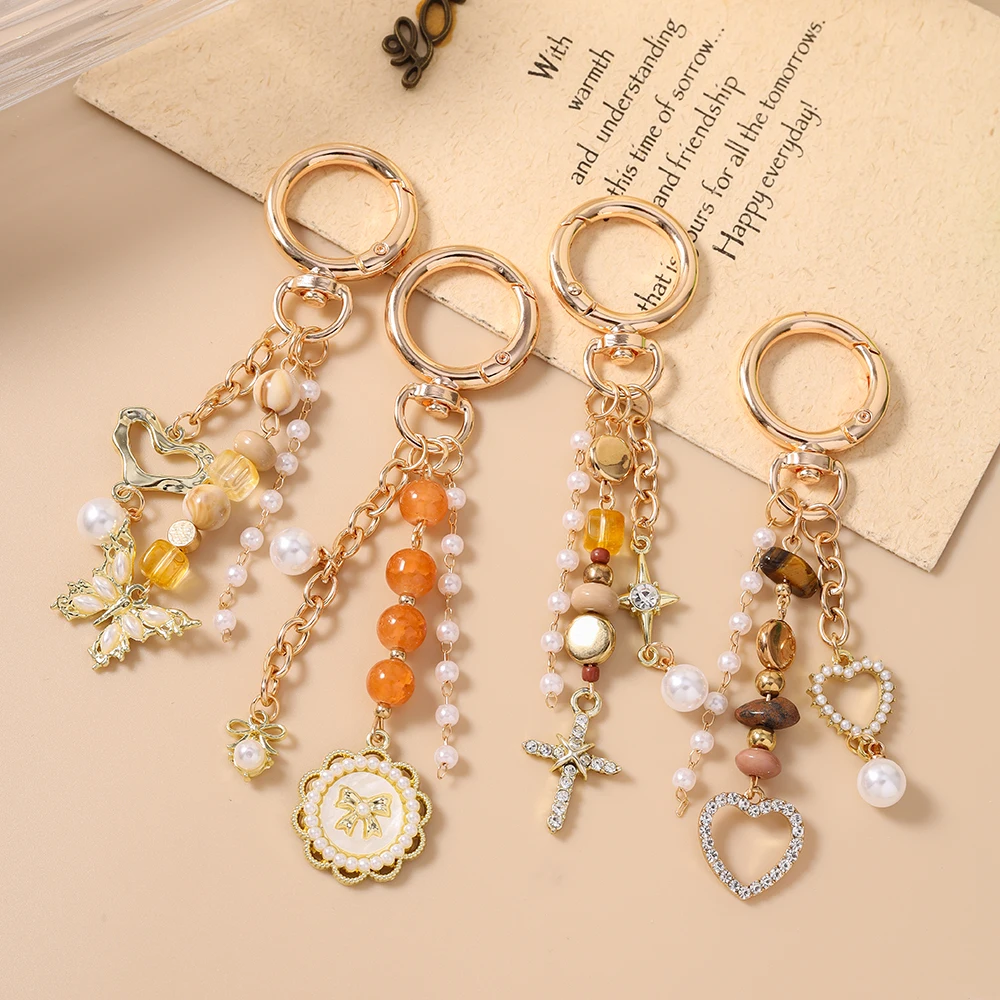 

Aihua Luxury Pearl Beaded Bowknot Butterfly Heart Keychain Women Girls Key Ring Pendants Handbag Decor DIY Jewelry Gifts