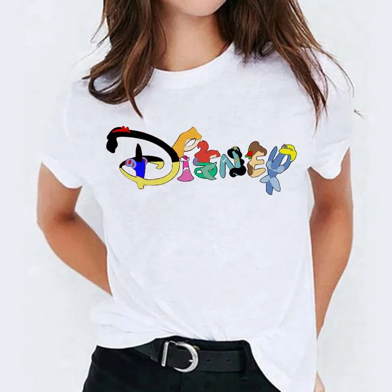 男性と女性のためのディズニー漫画プリントTシャツ,カジュアルな白いTシャツ,半袖y2kトップ,原宿スタイル