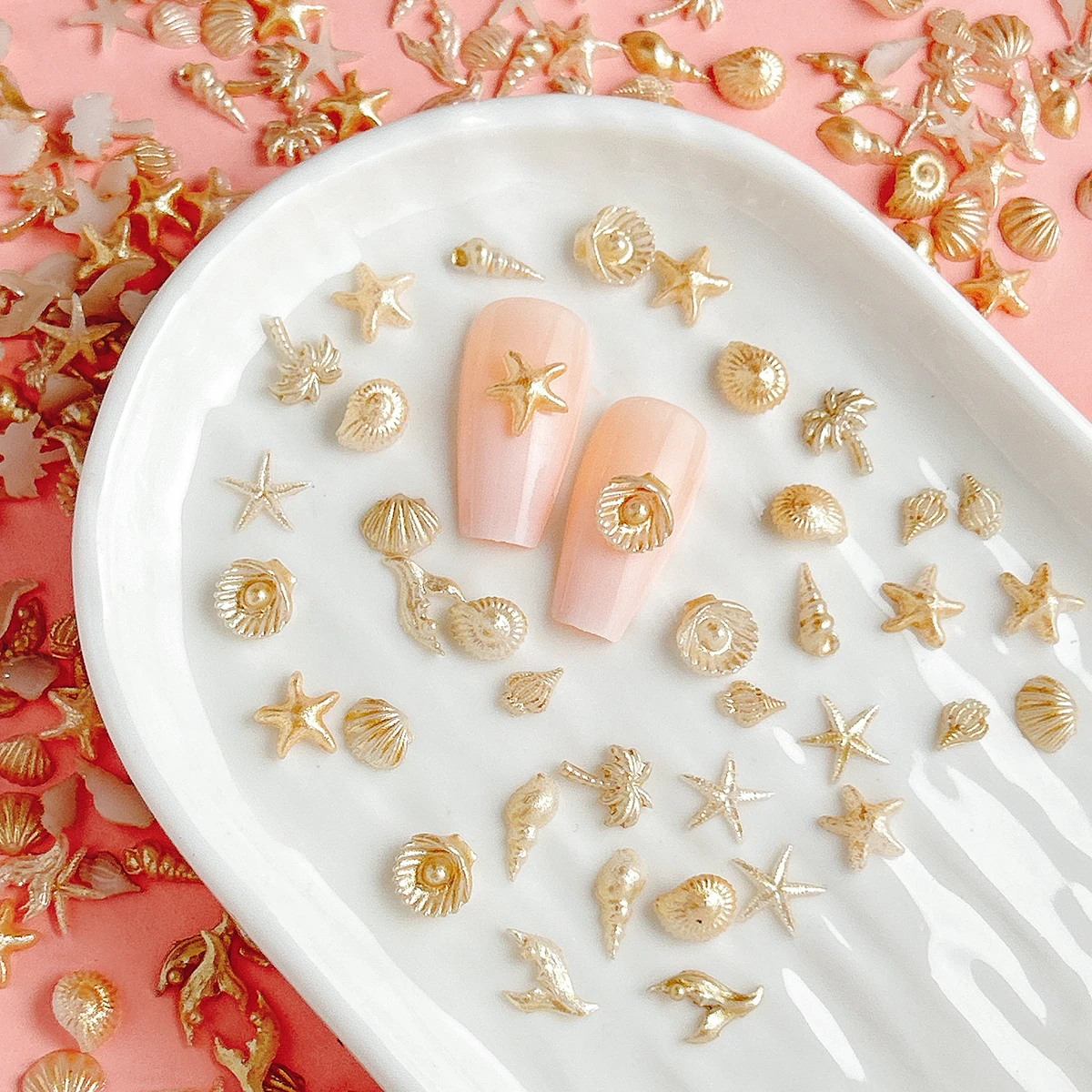 20PCS 3D Ocean Theme Nail Charms Seashell Starfish Fishtail Coconut Tree Resin Nail Art Decorations Summer Beach DIY Manicure