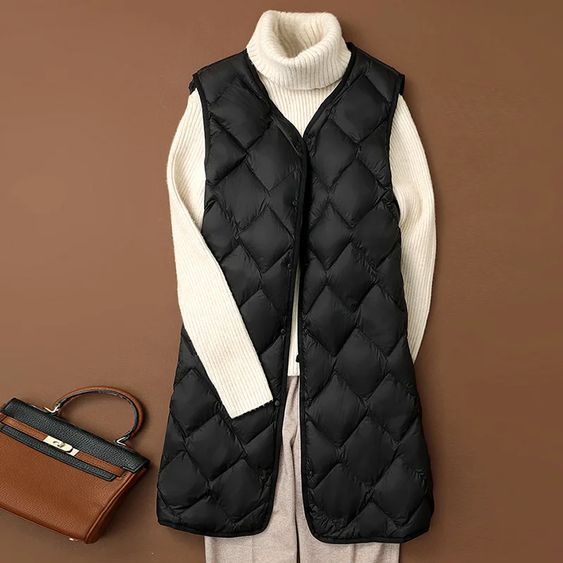 SEDUTMO Autumn Quilted Duck Down Vest Ultra Light Thin Jacket Women Winter Feather Long Warm Basic Casual  Waistcoat ED2059