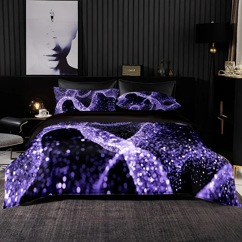 Luxury Soft Bedding Set Purple Optical Tape Pattern Duvet Quilt Cover Pillowcase Romantic Euro Set for King Queen Size