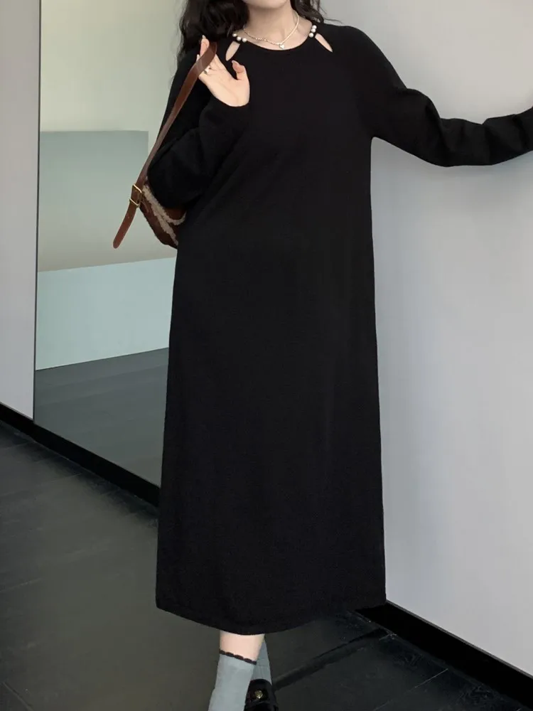 秋冬ニットオーバーサイズドレス女性韓国ルーズシック長袖ミディドレス女性レディースドレス Vestidos