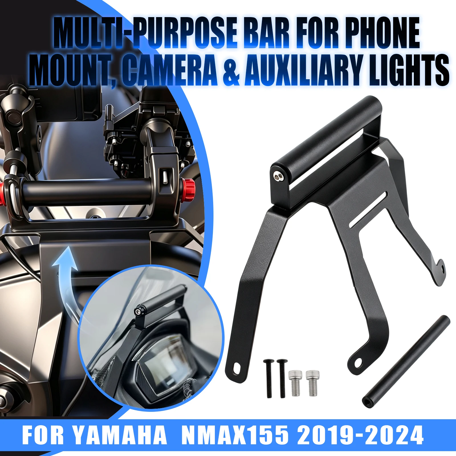 Universal Motorcycle Iron GPS Phone Navigation Bracket Front Bar Mount Holder Stand Support For Yamaha NMAX155 2019-2024